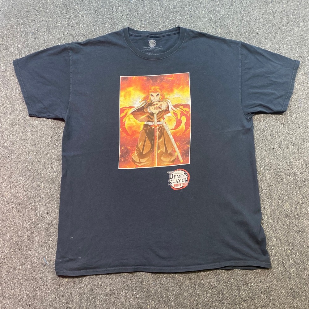 Demon Slayer Mugen Train TShirt Sz XL Mens Black Anime Rengoku Flame Graphic Tee